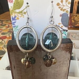 Source Unknown Silver and Teal Dangle Earrings